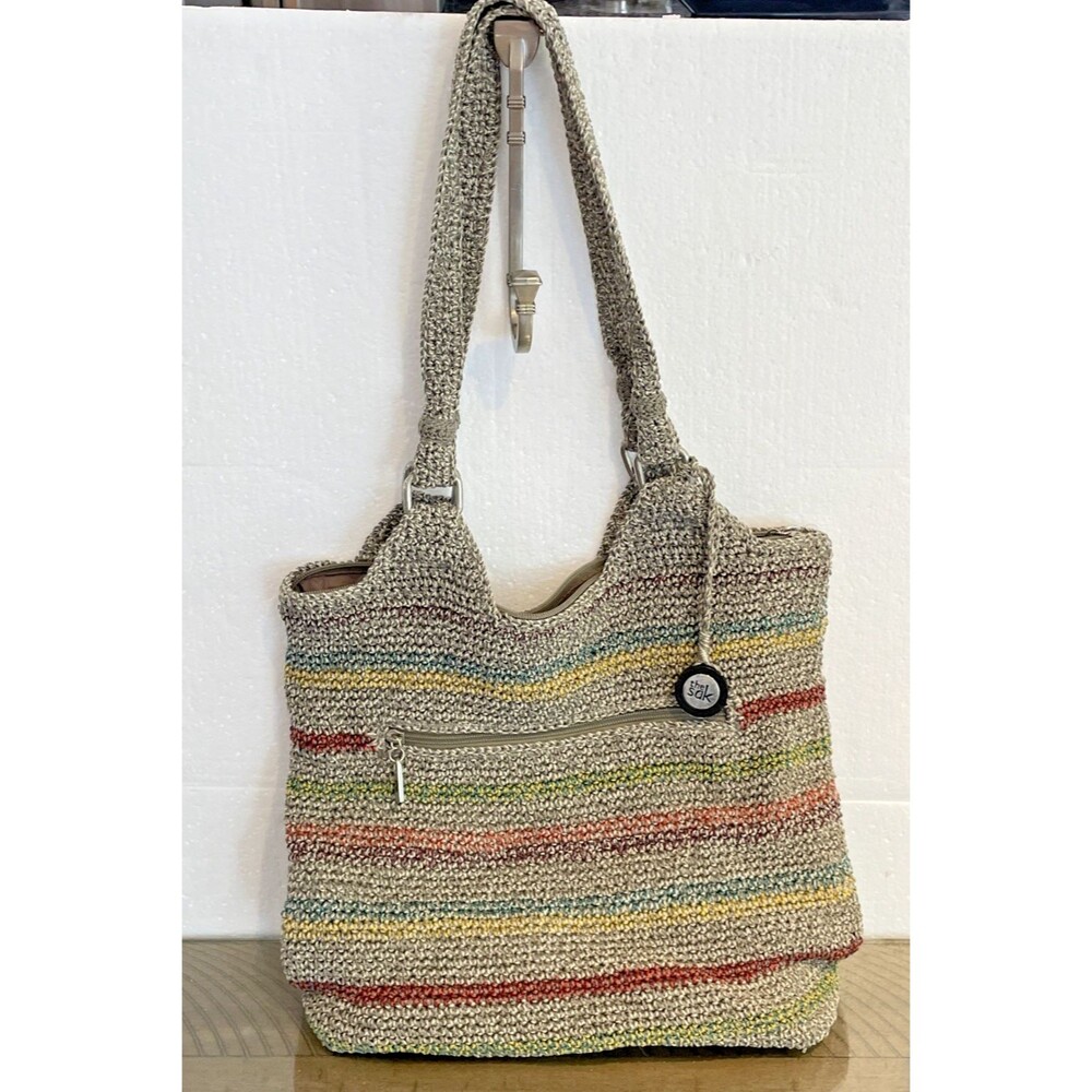 The Sak Multi-Color Striped Crochet Boho Shoulder Bag Handbag Purse Rainbow